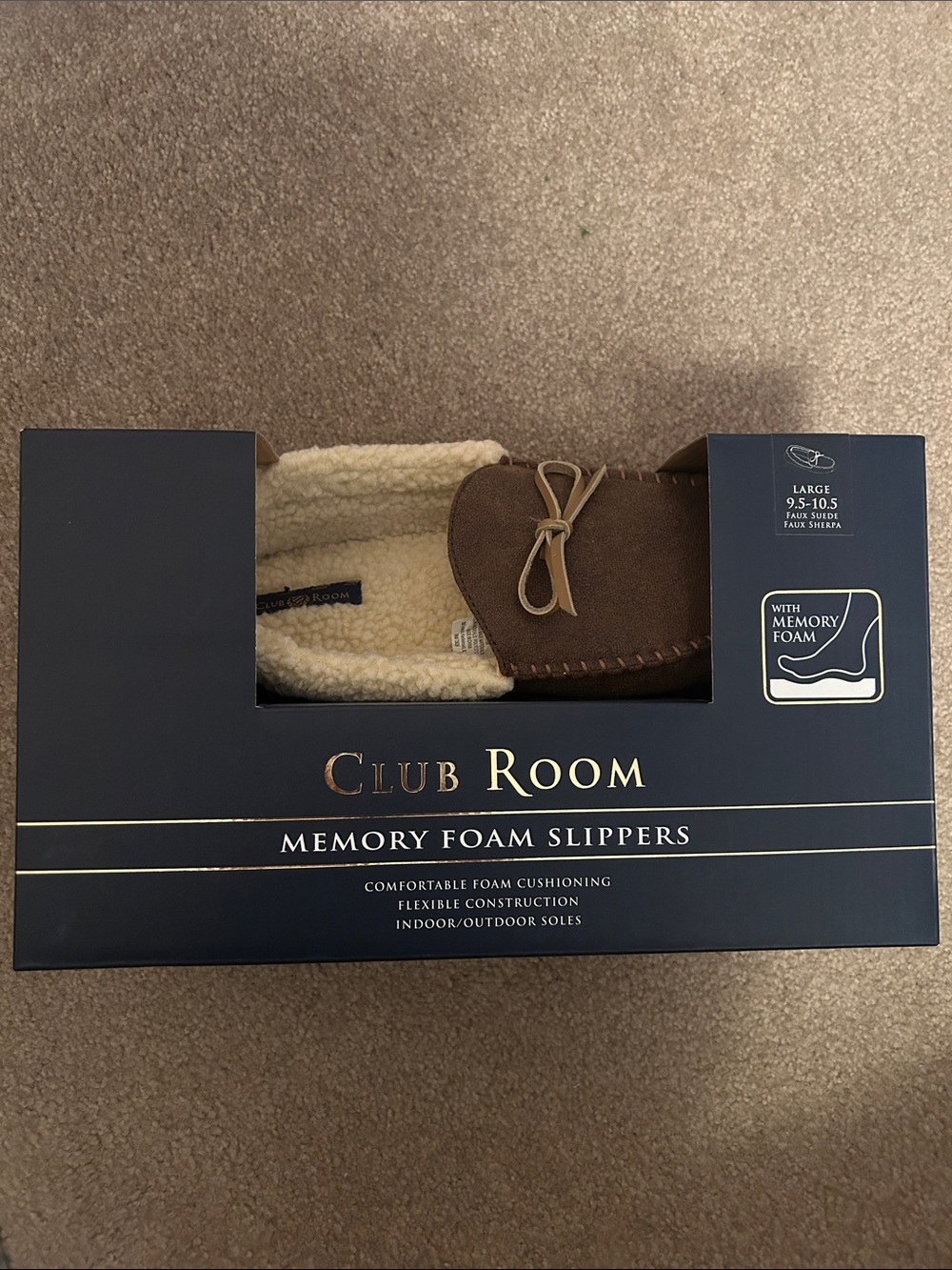 Club Room Brown Slip-On Moccasin Slippers with Cream Lining